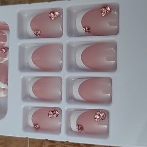 Pink Rhinestone French Manicure Press On Nails